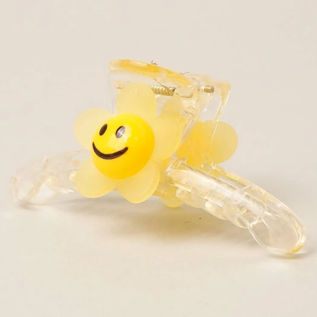 Hair Clips | Mini Smiley Flower Clear Hair Claw Clips | Fashion City
