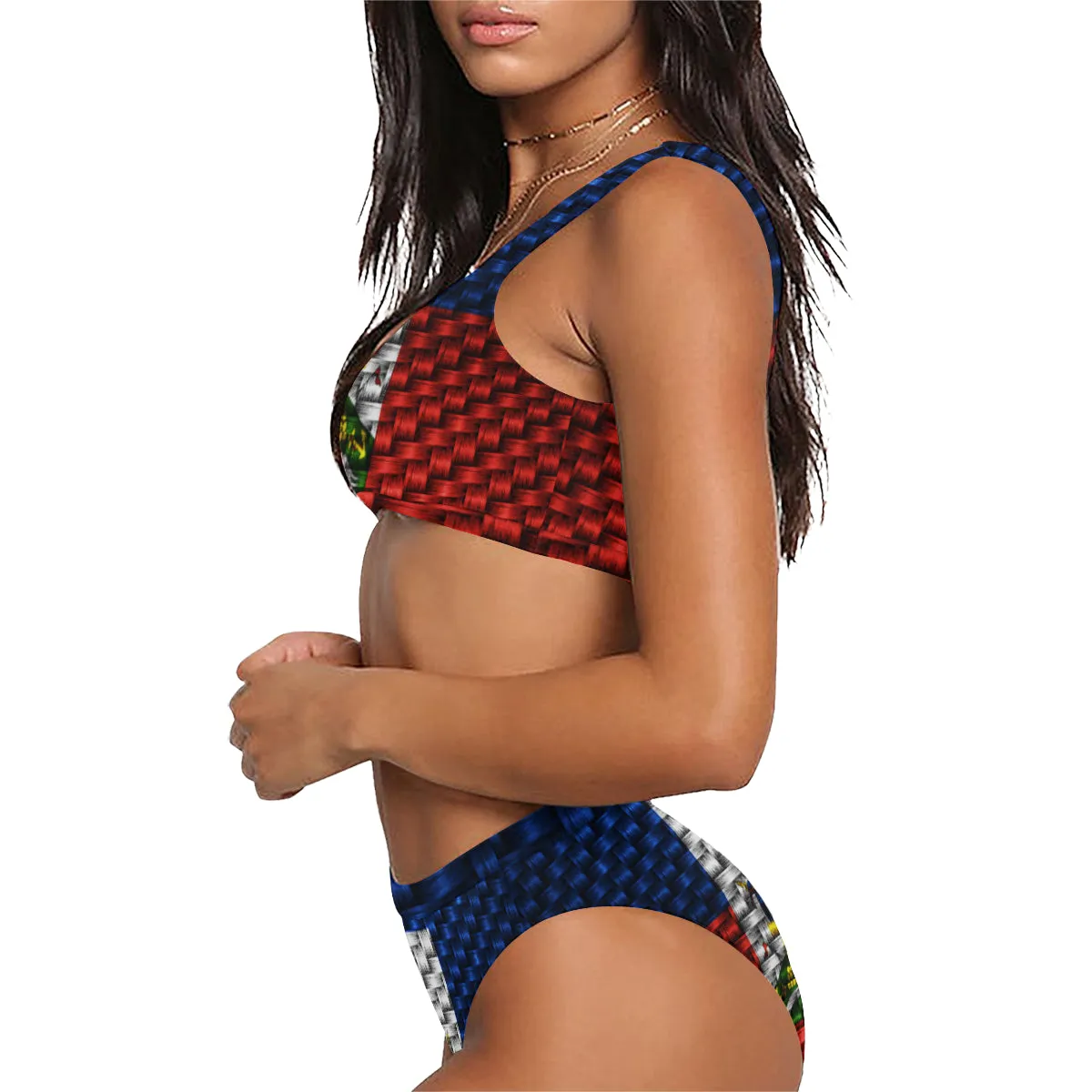 HAITI FLAG Sport Top & High-Waisted Bikini Swimsuit