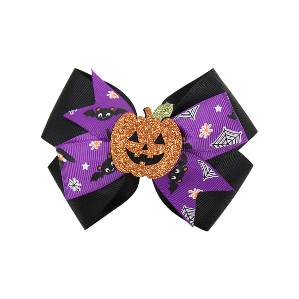 Halloween Hair Bow with Glitter Pumpkin