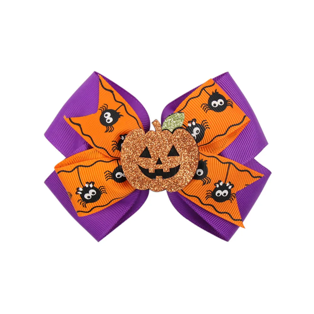 Halloween Hair Bow with Glitter Pumpkin