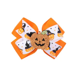 Halloween Hair Bow with Glitter Pumpkin