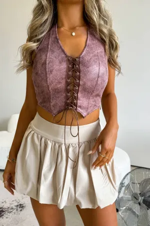 Halterneck Lace-Up Front Top - Rose