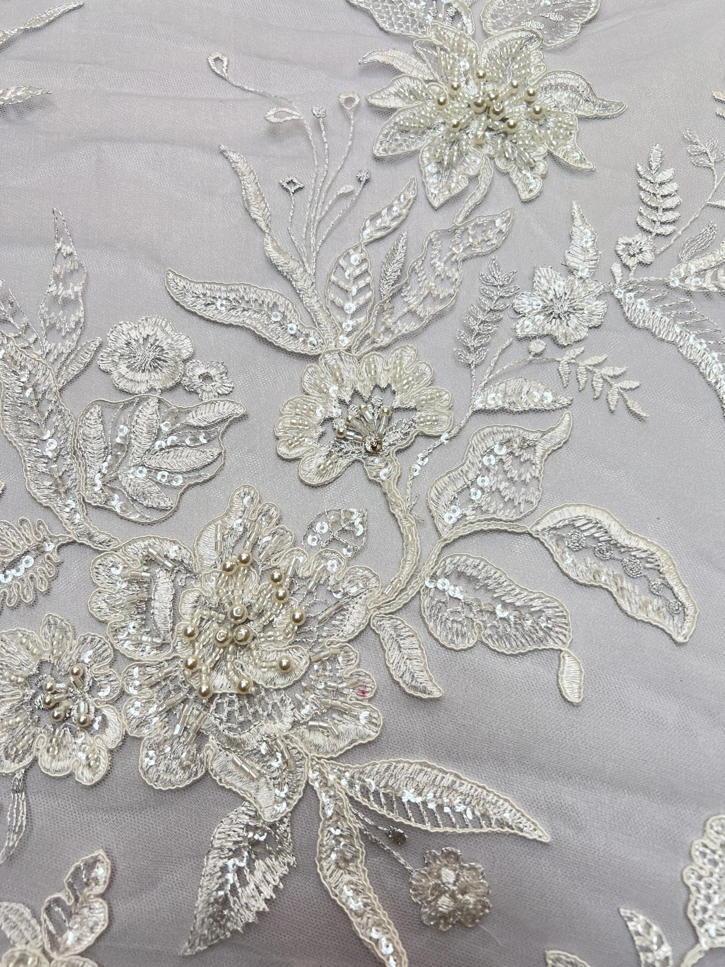 Handmade Bridal Embroidered Beaded Lace Fabric