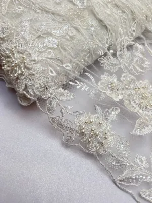 Handmade Bridal Embroidered Beaded Lace Fabric