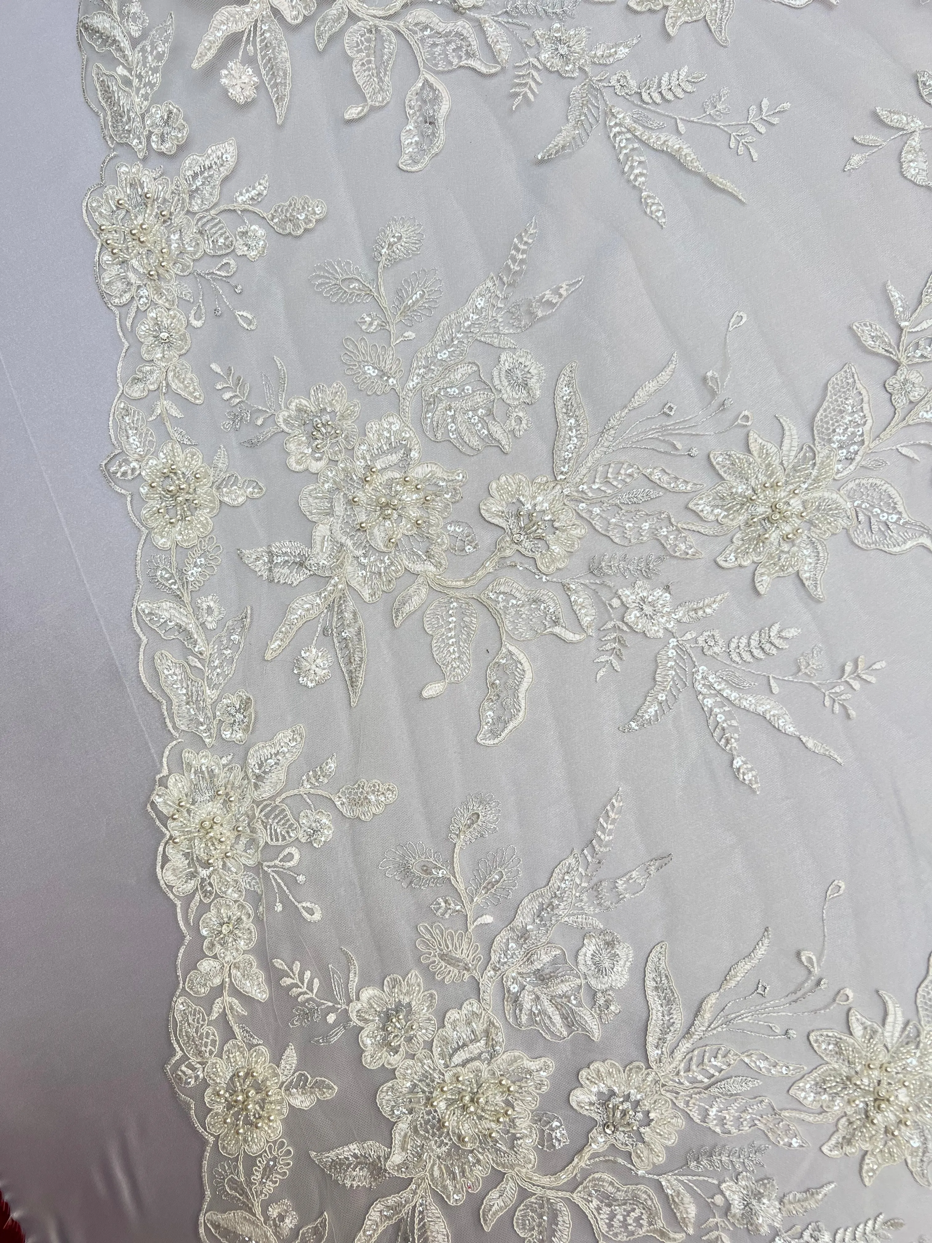 Handmade Bridal Embroidered Beaded Lace Fabric