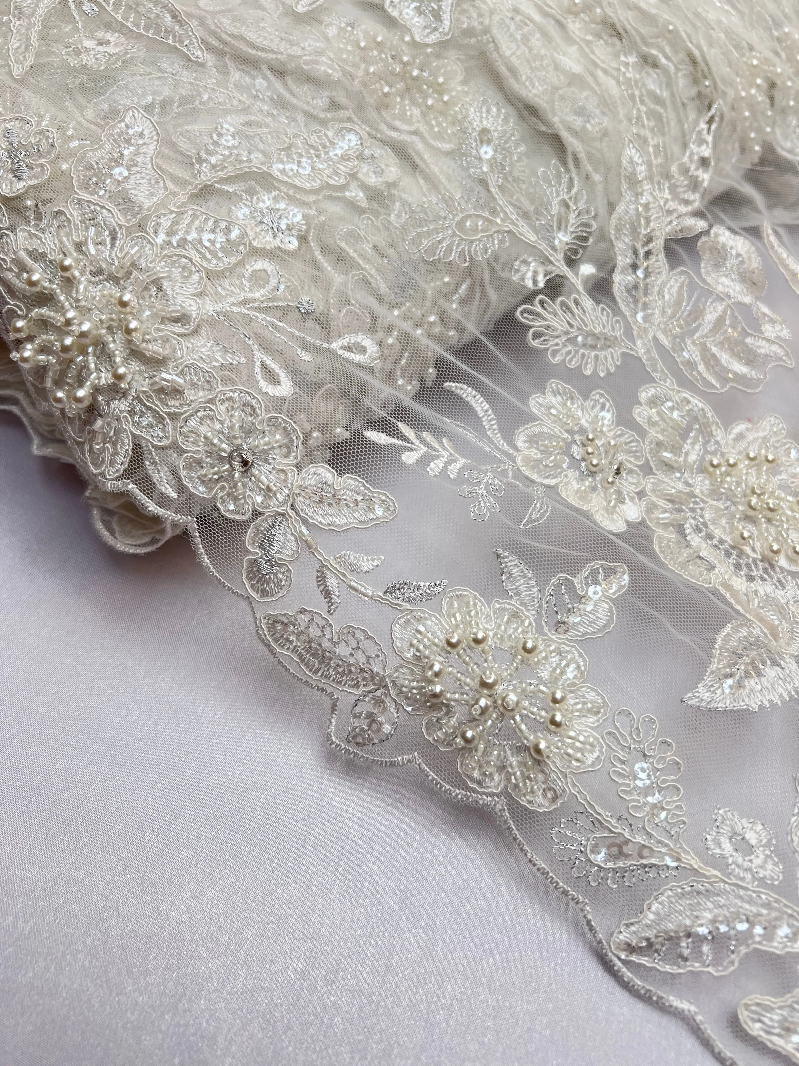 Handmade Bridal Embroidered Beaded Lace Fabric