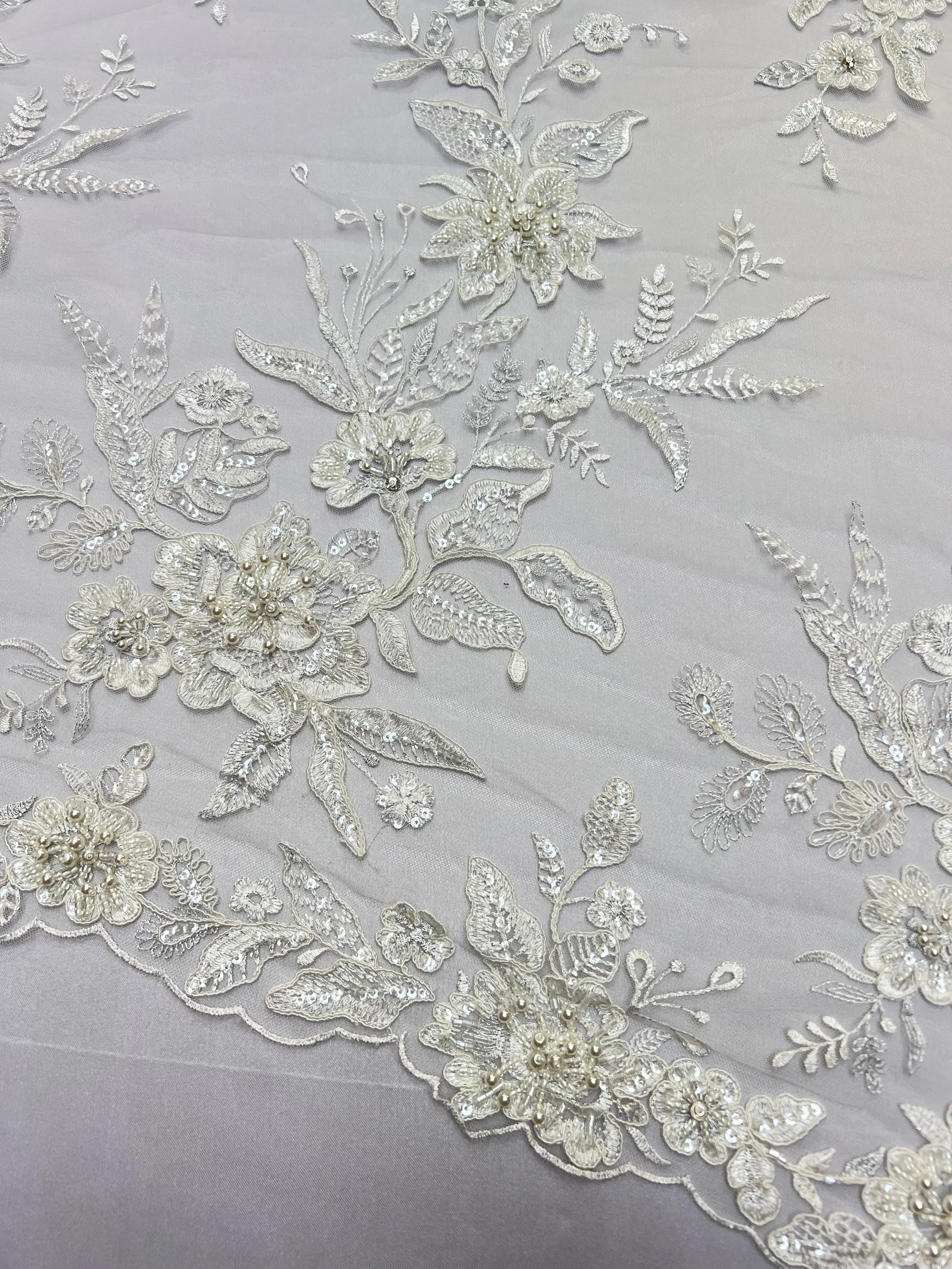 Handmade Bridal Embroidered Beaded Lace Fabric