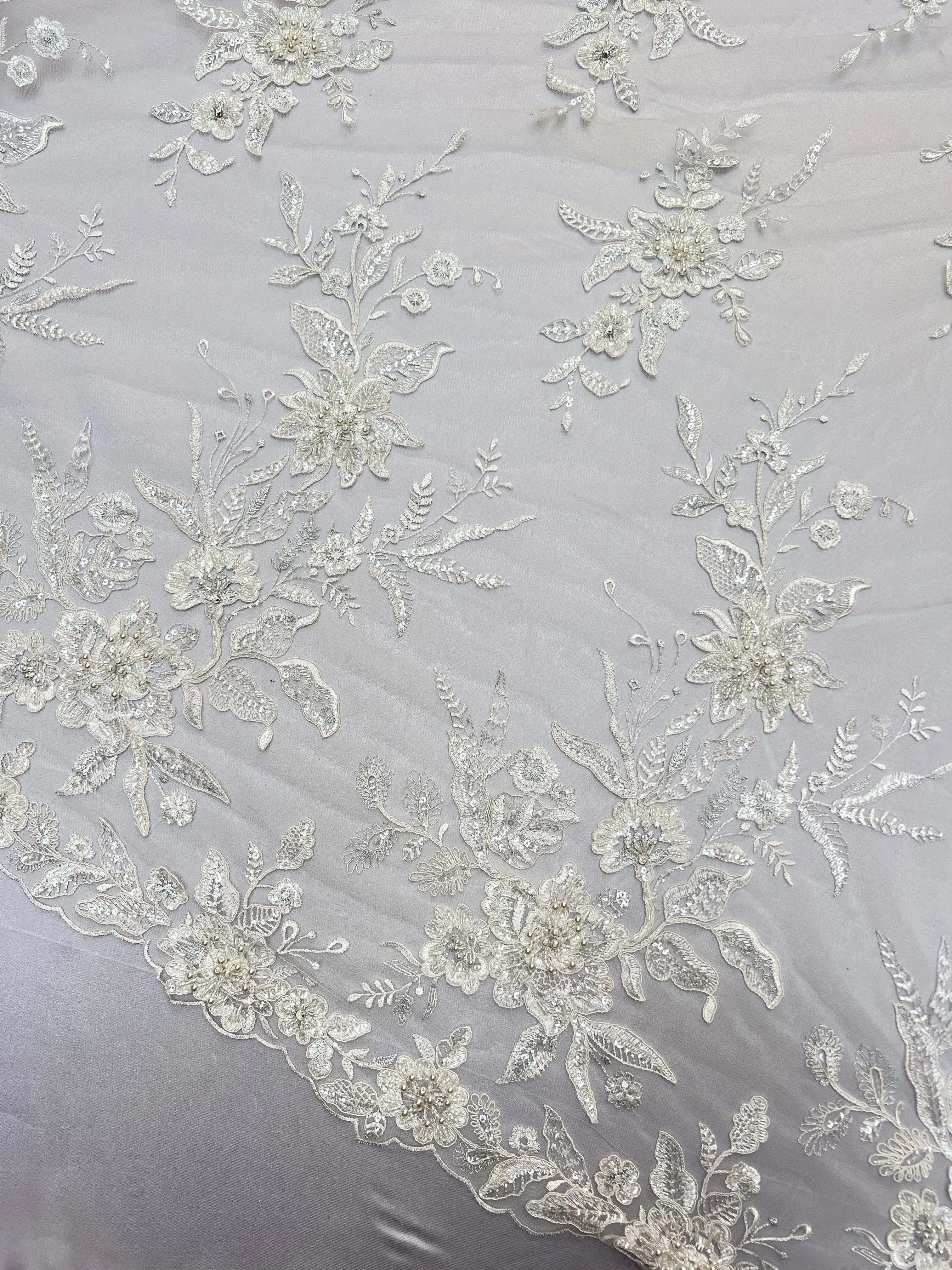 Handmade Bridal Embroidered Beaded Lace Fabric