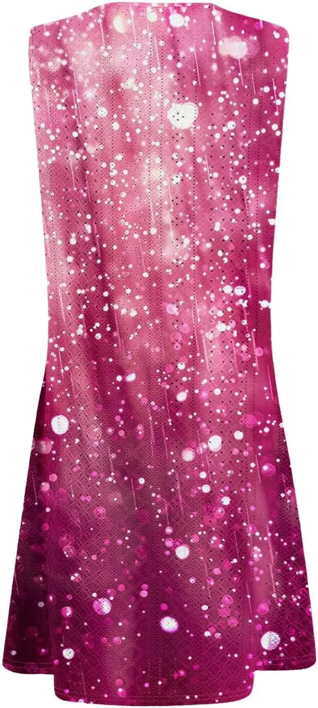Hawaiian Dresses for Women Round Neck Aline Mini Dress Summer Sleeveless Floral Print Tropical Tank Dress