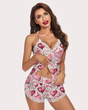 Heart Floral Two-piece Pajamas Sets