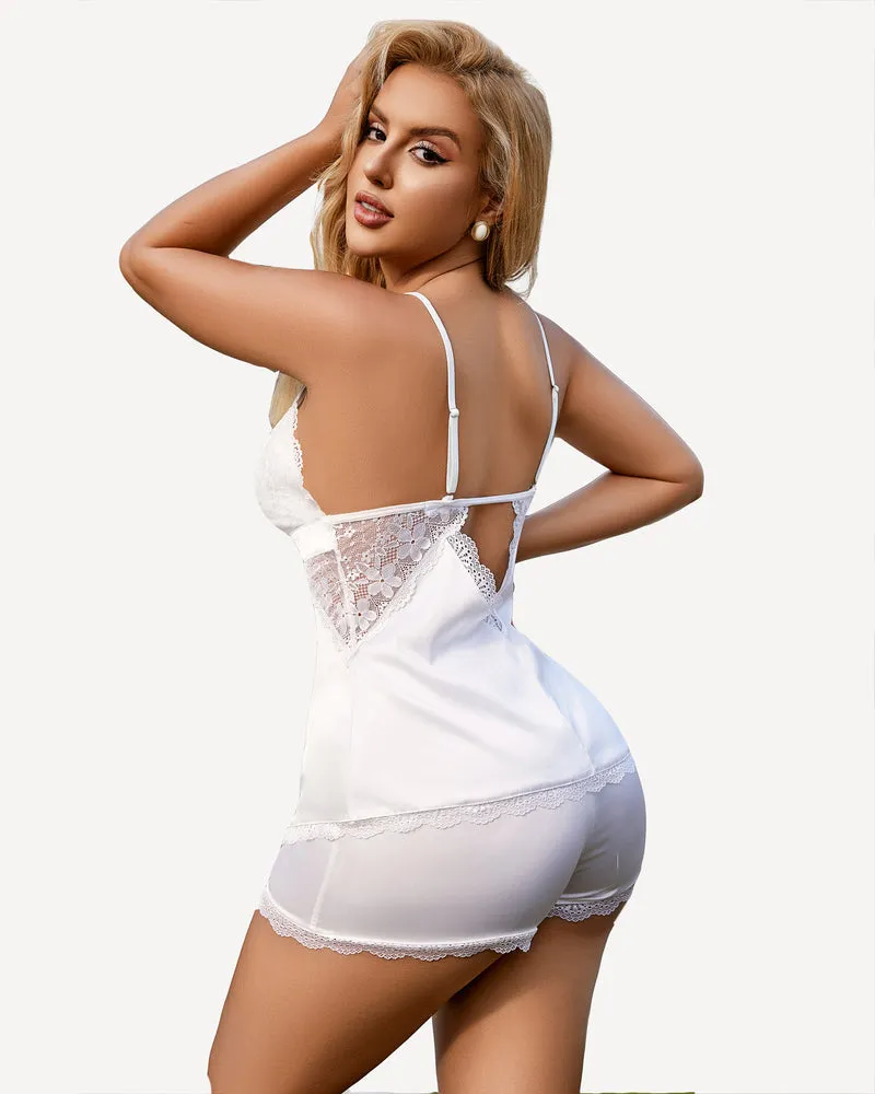 Heart Satin Lace Pajamas Set