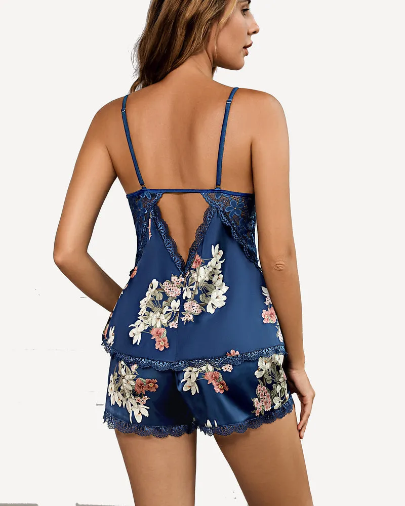 Heart Satin Lace Pajamas Set