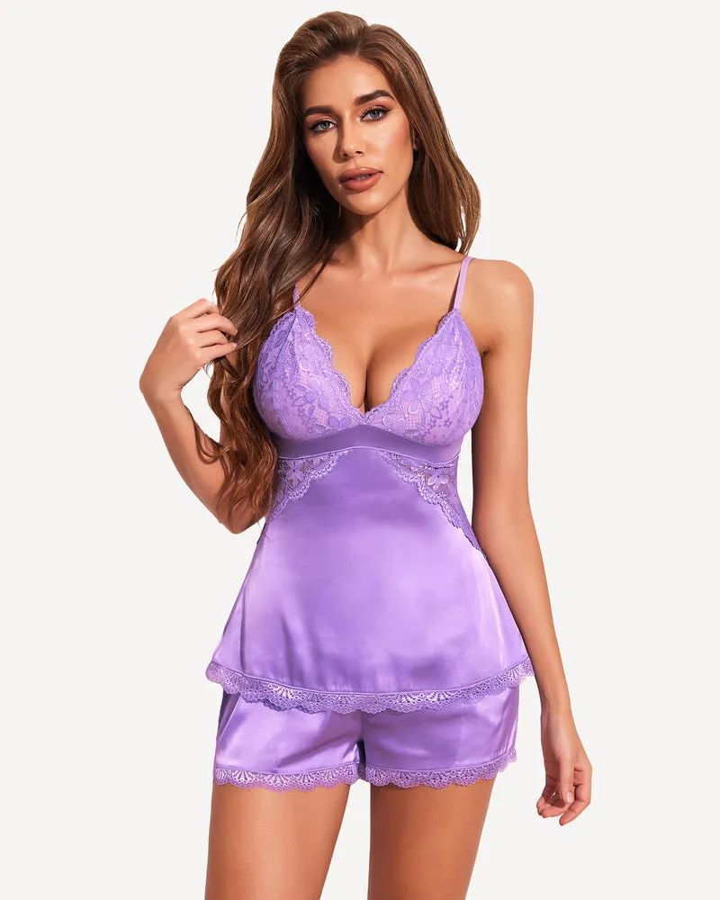 Heart Satin Lace Pajamas Set