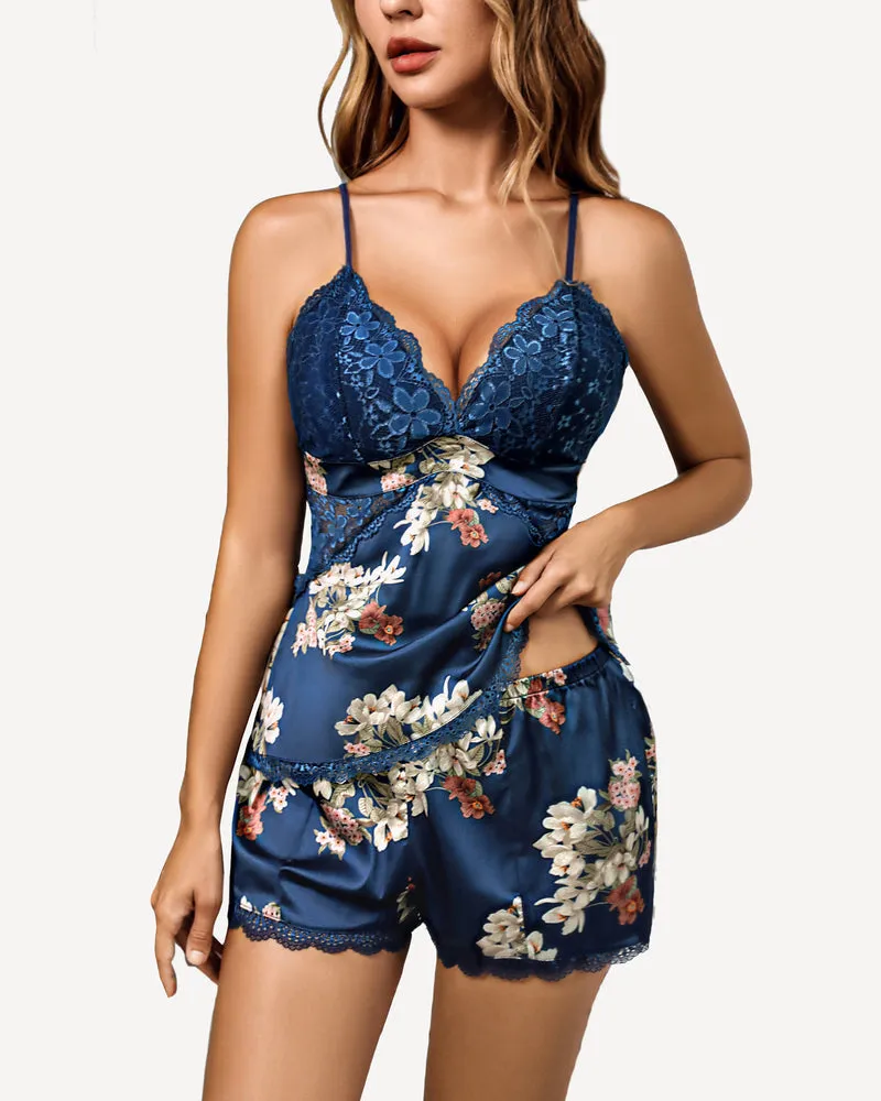 Heart Satin Lace Pajamas Set