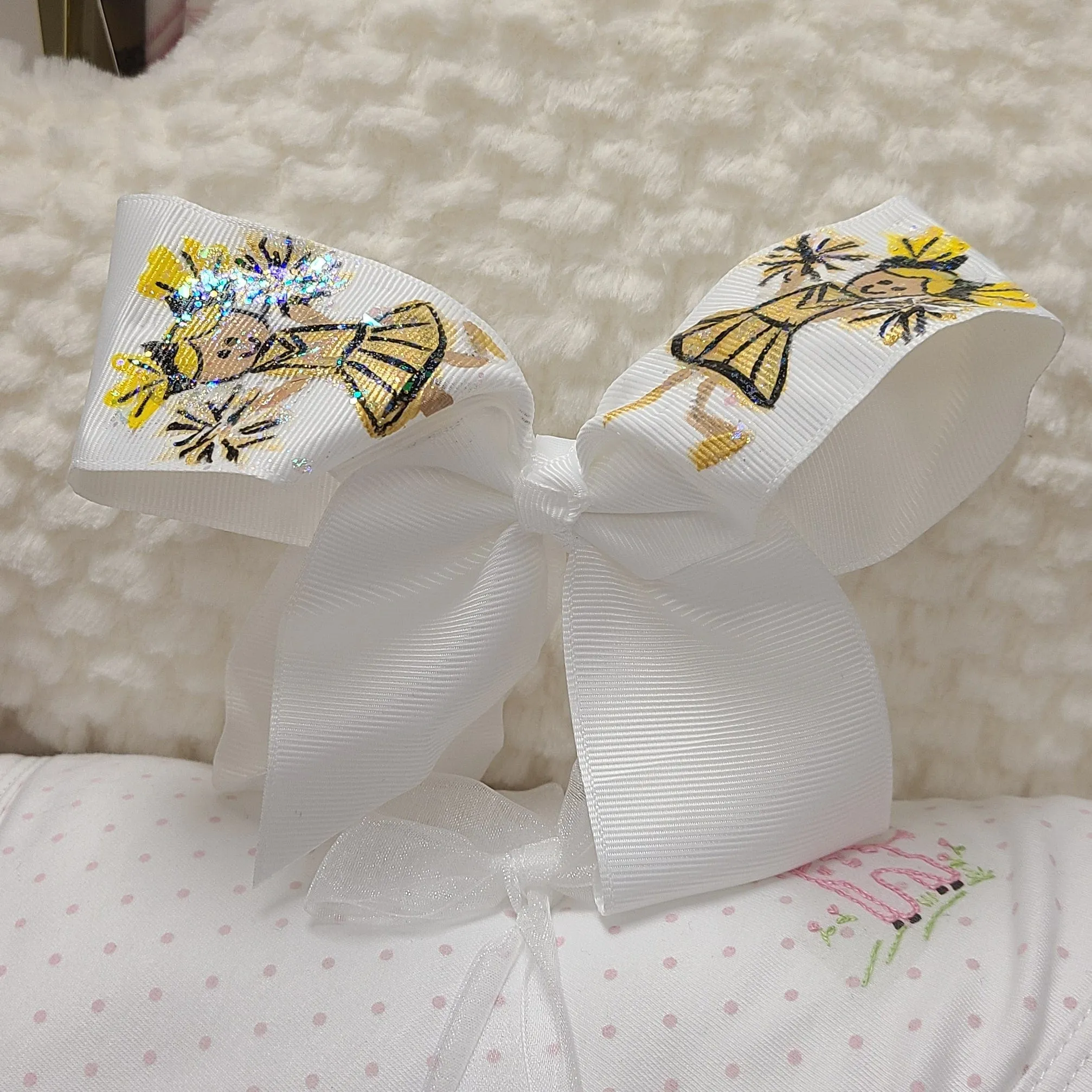 Heidi Davis Saints Cheer Hand Painted Bow Double Glitter
