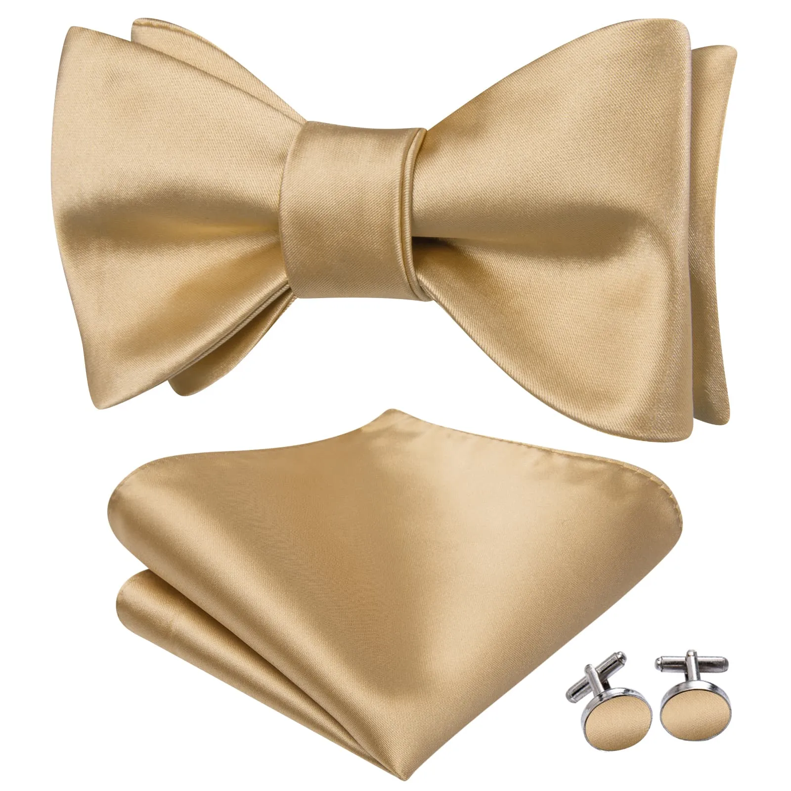 Hi-Tie Light Wheat Yellow Bowtie Solid Men's Tie Hanky Cufflinks Set