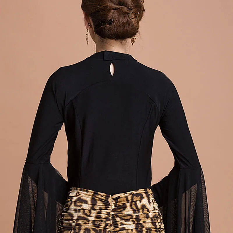 High Neck Puff Sleeve Latin/Ballroom Top with Fringing