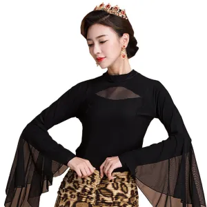 High Neck Puff Sleeve Latin/Ballroom Top with Fringing