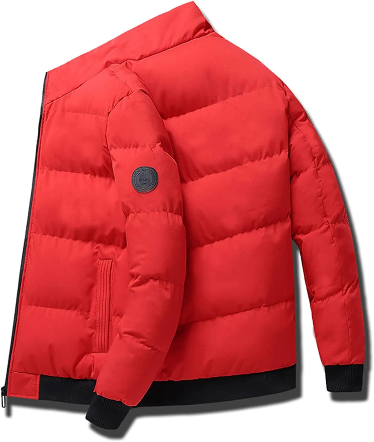 hlysgo Men's Winter Puffer Jacket Long Sleeve Stand Collar Bubble Coat Full Zip Warm Padded Jackets Outerwear Cold Weather