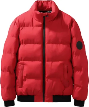 hlysgo Men's Winter Puffer Jacket Long Sleeve Stand Collar Bubble Coat Full Zip Warm Padded Jackets Outerwear Cold Weather