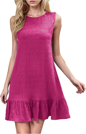 hlysgo Womens Summer Dresses 2025 Round Neck Sleeveless Sundresses Swimsuit Coverup Ruffle Hem Cute Mini Beach Dress