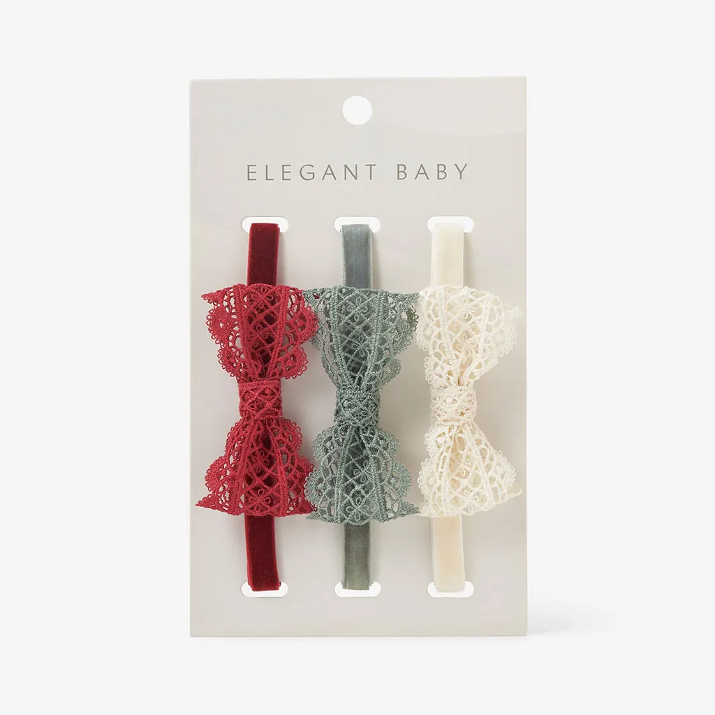 Holiday Lacy Bow Headband - Set of 3 by Elegant Baby