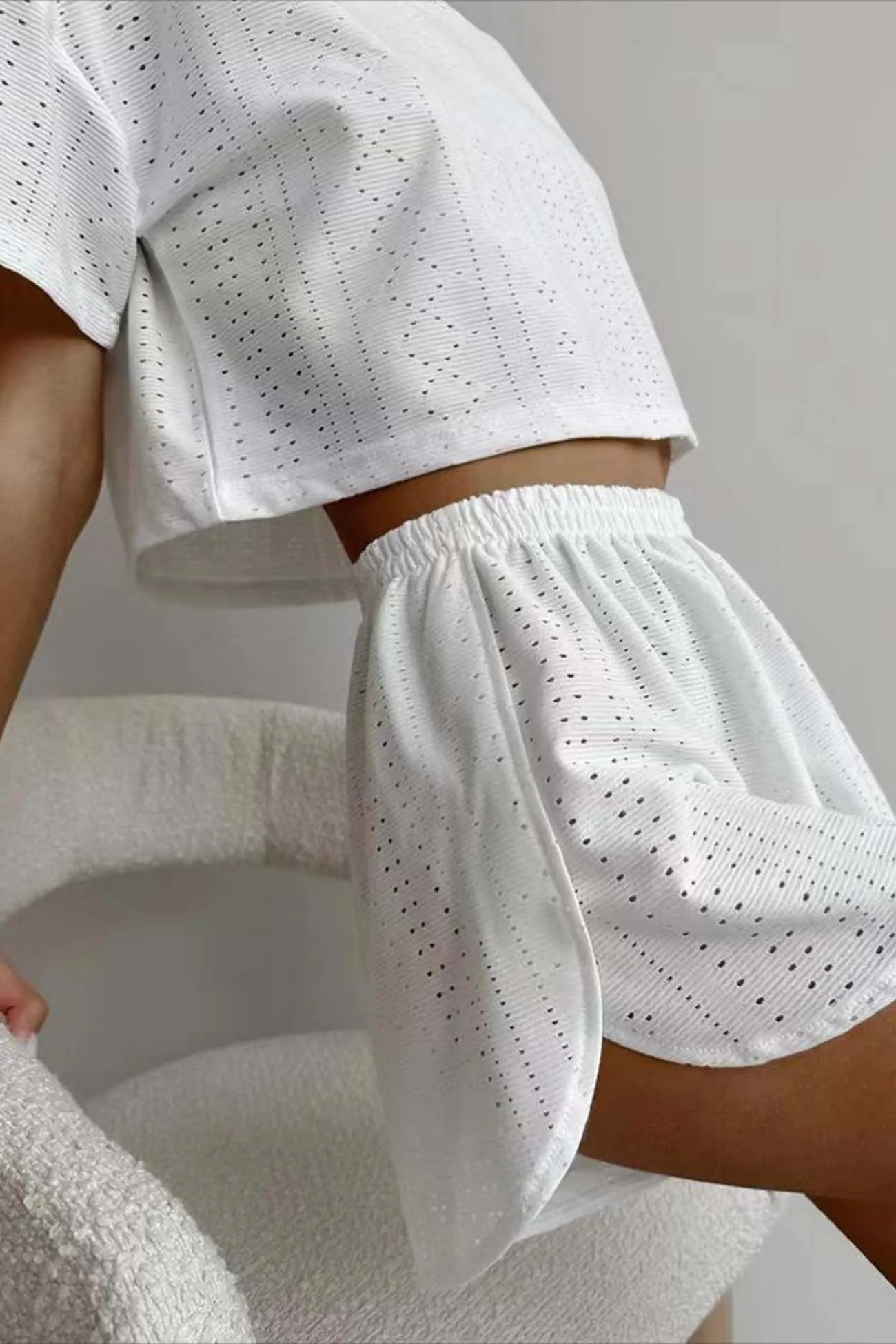 Hollow Short Sleeve Crop Top Shorts Set