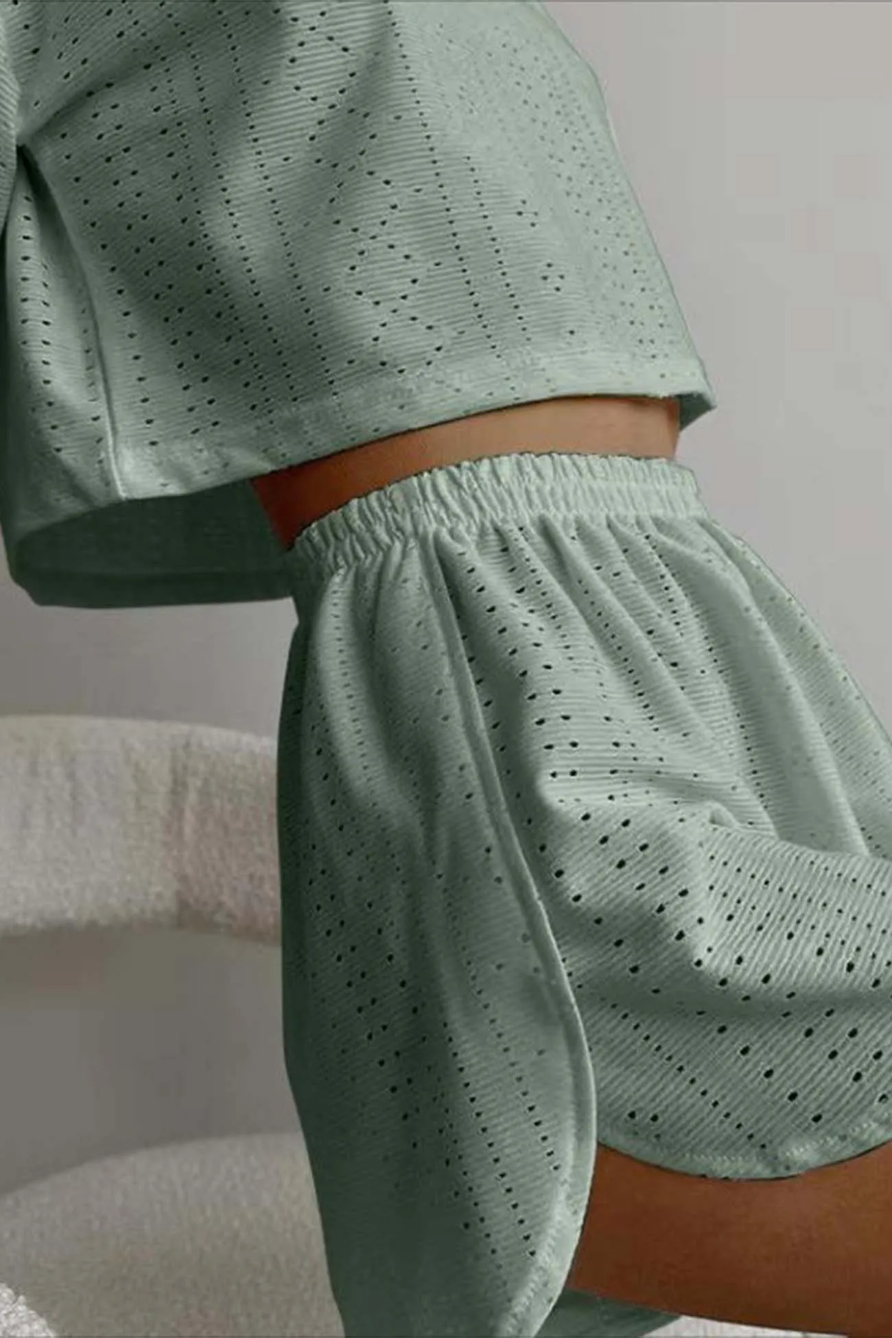 Hollow Short Sleeve Crop Top Shorts Set