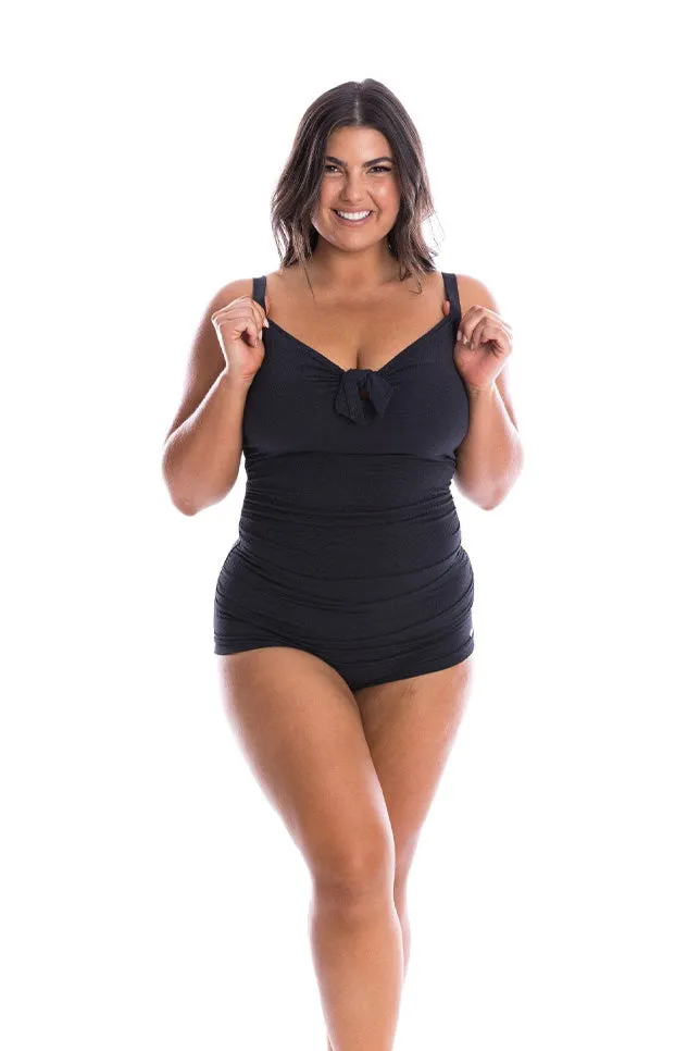 Honey Comb Black Boyleg One Piece with bow