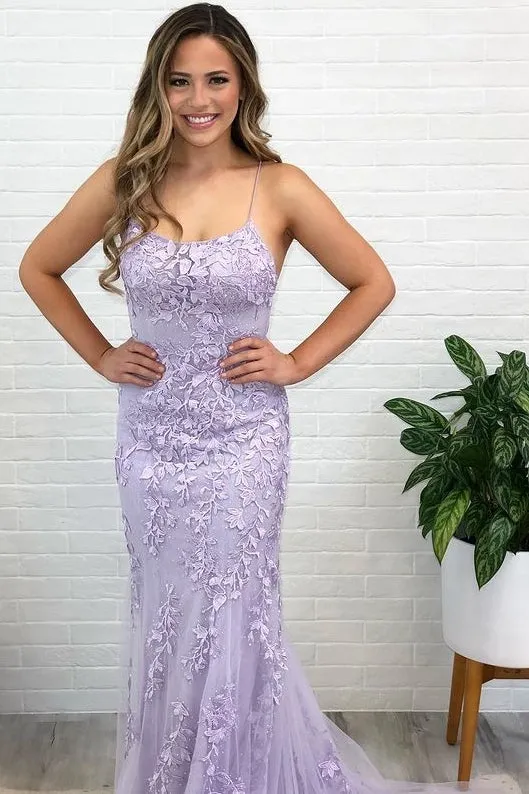 Hot Lace 2024 Lilac Prom Dresses Mermaid Spaghetti Straps Long Evening Dress