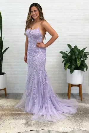 Hot Lace 2024 Lilac Prom Dresses Mermaid Spaghetti Straps Long Evening Dress