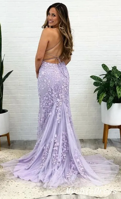 Hot Lace 2024 Lilac Prom Dresses Mermaid Spaghetti Straps Long Evening Dress