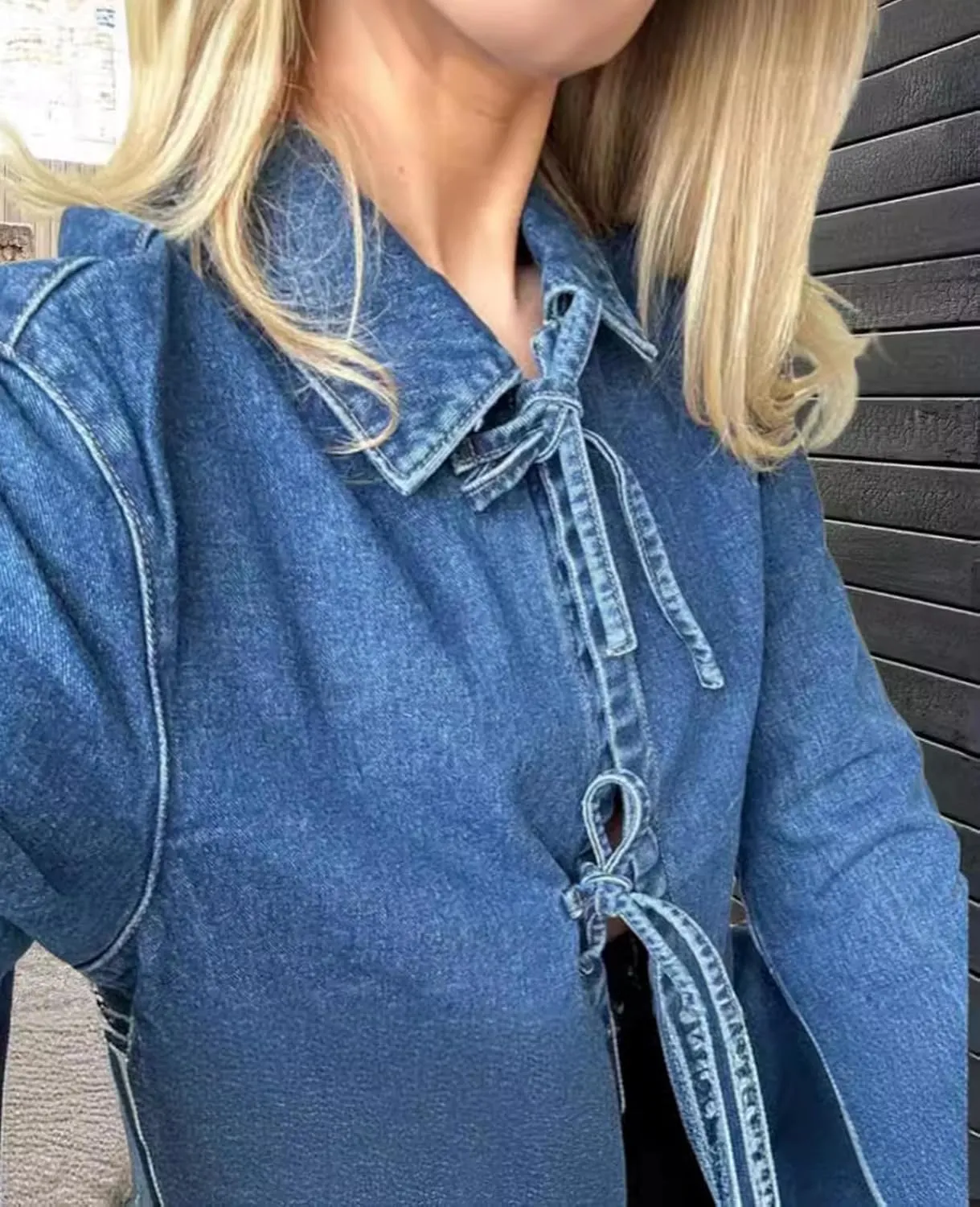 HOTIAN Women's Tie Front Denim Jacket Y2k Jean Biker Jacket Coat Trucker Jacket Vintage Shacket 2024 Fall Outfits