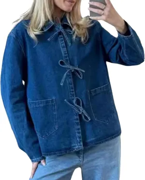 HOTIAN Women's Tie Front Denim Jacket Y2k Jean Biker Jacket Coat Trucker Jacket Vintage Shacket 2024 Fall Outfits