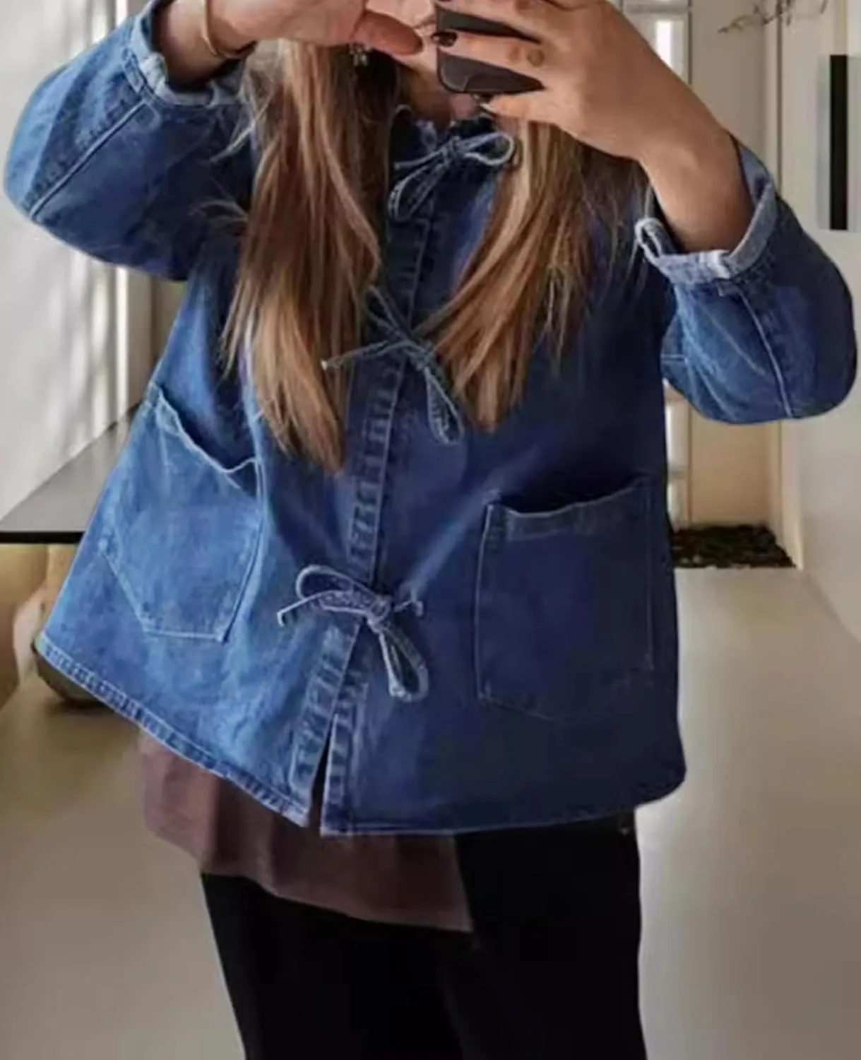 HOTIAN Women's Tie Front Denim Jacket Y2k Jean Biker Jacket Coat Trucker Jacket Vintage Shacket 2024 Fall Outfits