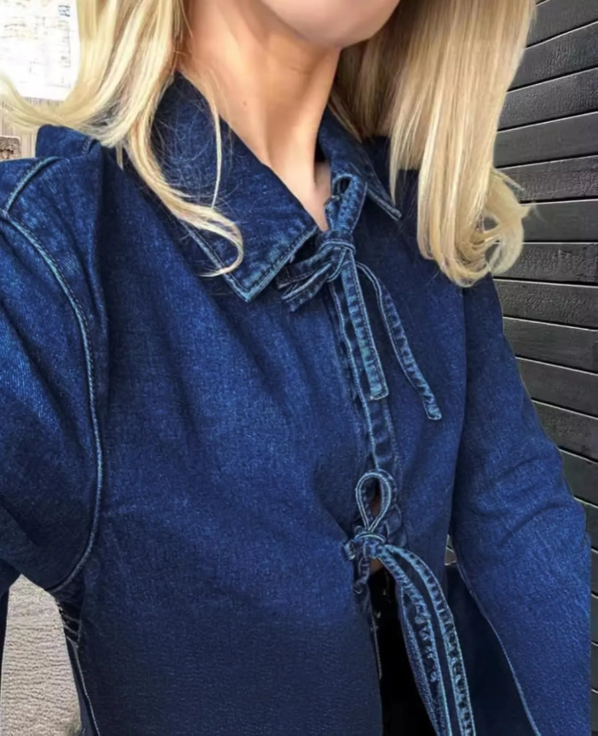HOTIAN Women's Tie Front Denim Jacket Y2k Jean Biker Jacket Coat Trucker Jacket Vintage Shacket 2024 Fall Outfits