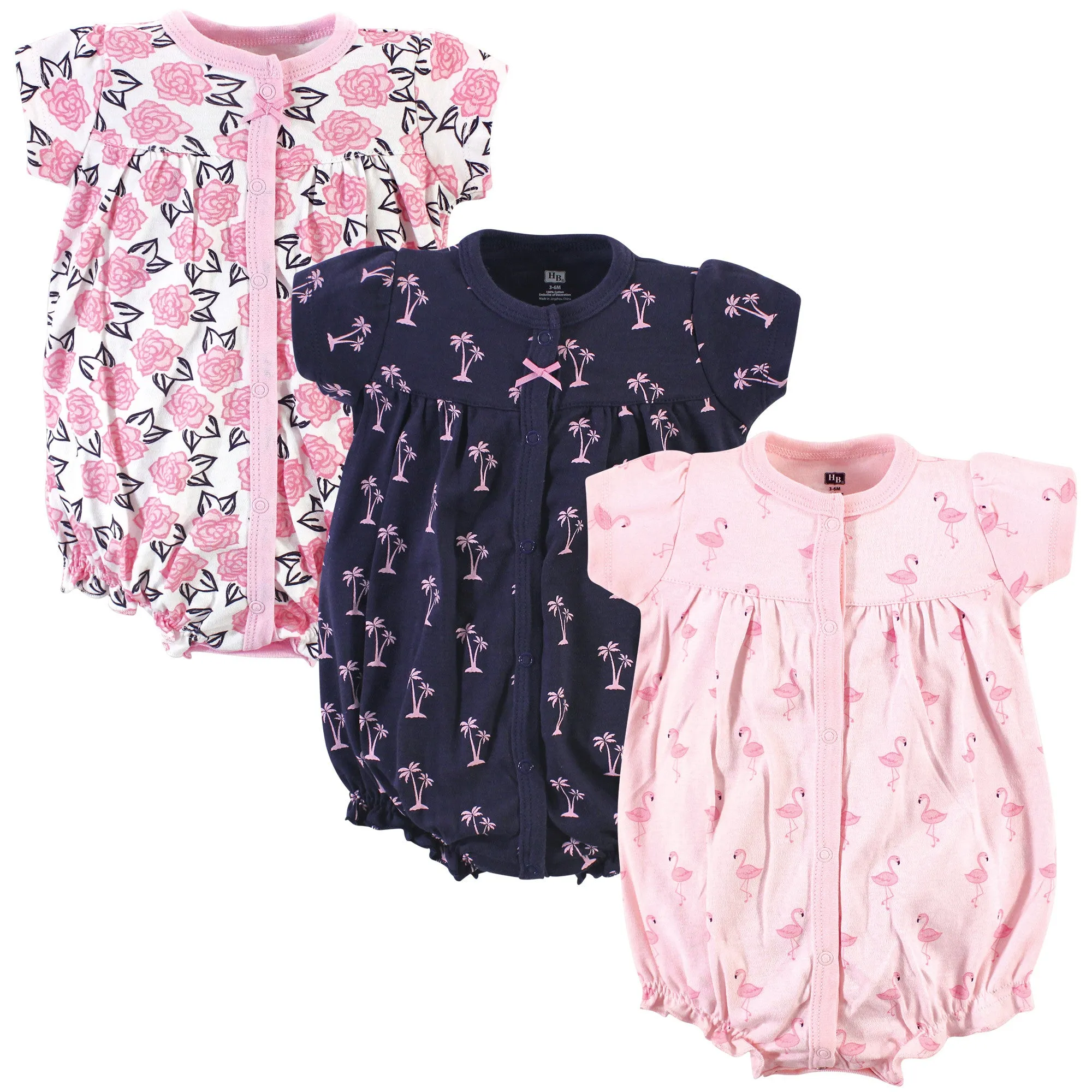 Hudson Baby Cotton Rompers, Pink Flamingo
