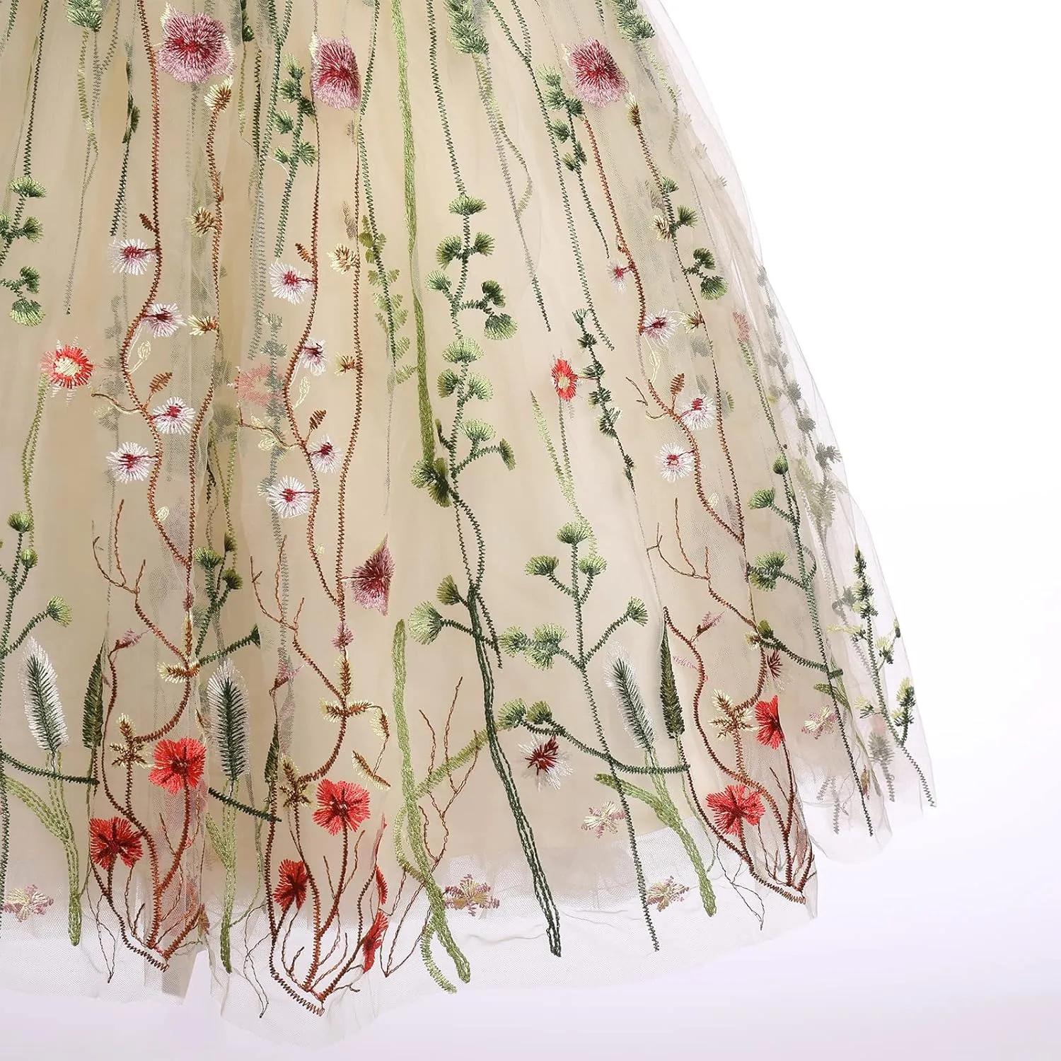 IDOPIP Embroidery Flower Girl Lace Dress for Kids Wedding Pageant Party First Communion Dresses Princess Bridesmaid Maxi Gown