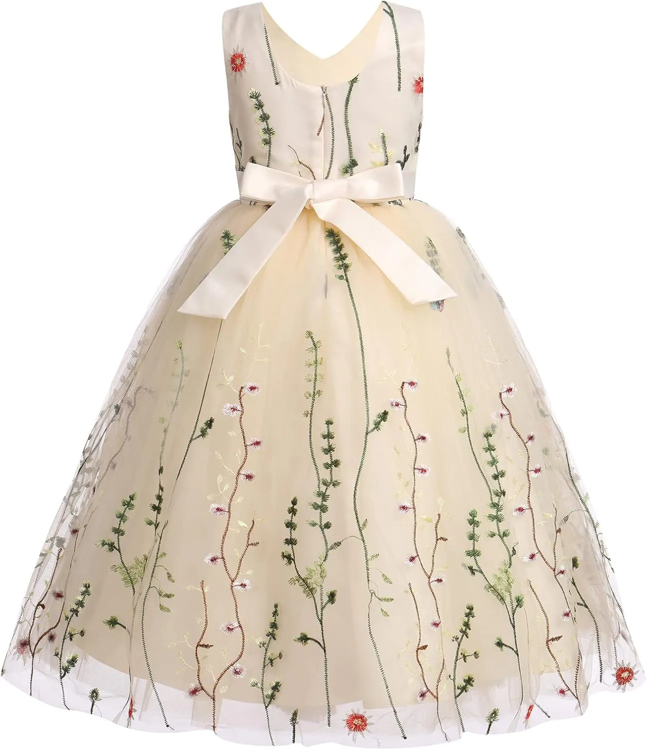 IDOPIP Embroidery Flower Girl Lace Dress for Kids Wedding Pageant Party First Communion Dresses Princess Bridesmaid Maxi Gown