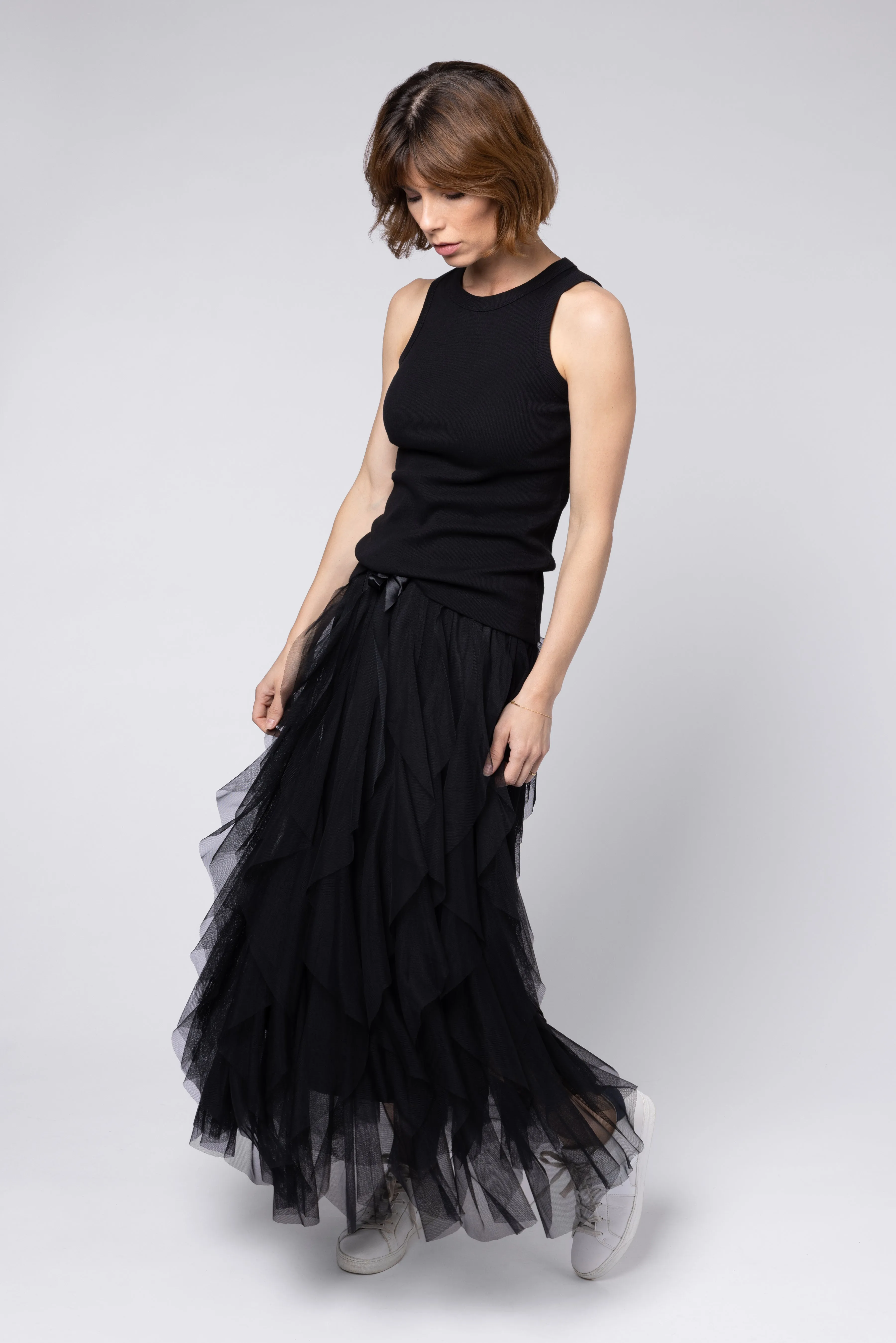 Iris Tulle Maxi Skirt (Black)
