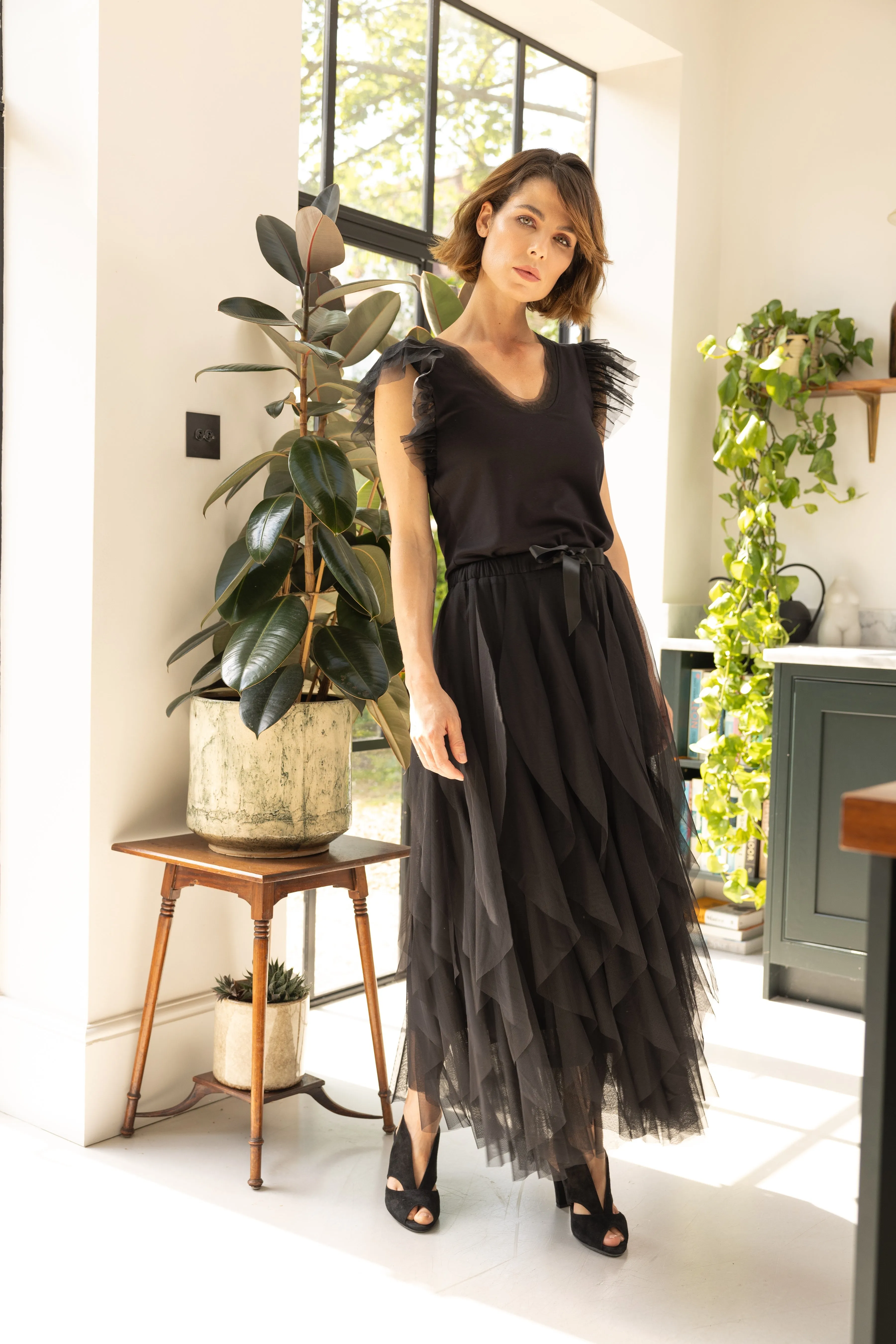 Iris Tulle Maxi Skirt (Black)