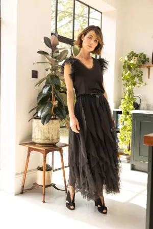 Iris Tulle Maxi Skirt (Black)