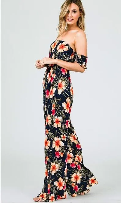 Island Breeze Black Floral Jumpsuit