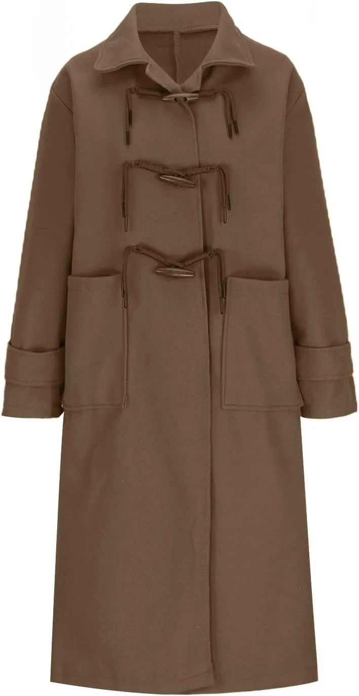 Jackets for Women Long Sleeve Button Down Coats Chunky Wool Lapel Overcoats Oversized Windproof Pea Outerwear