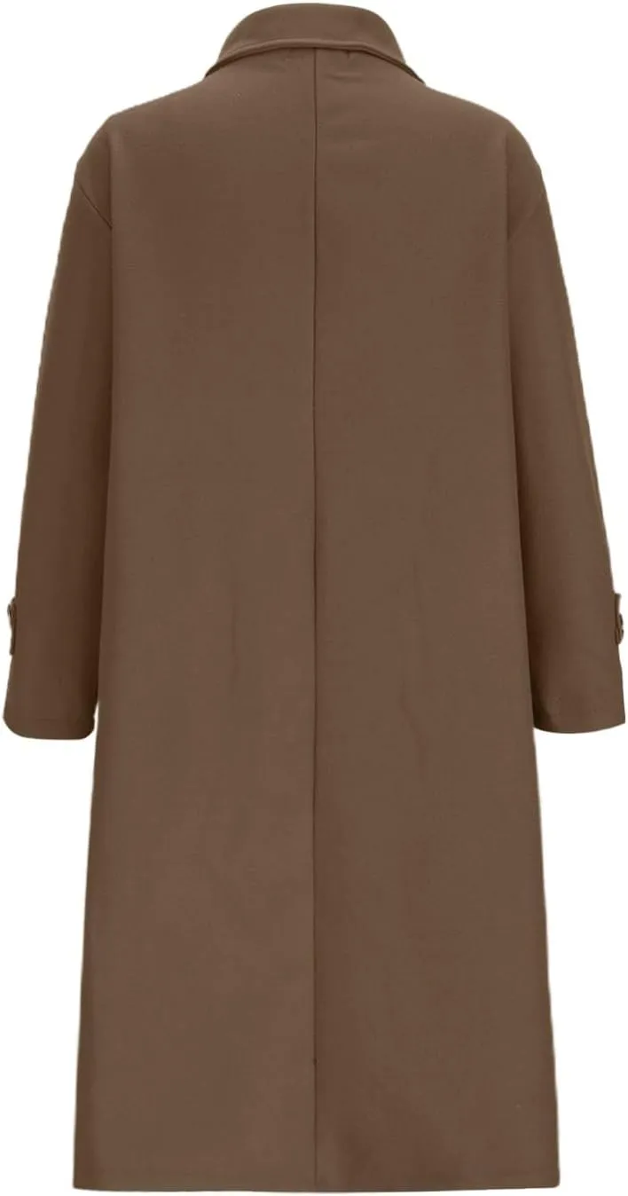 Jackets for Women Long Sleeve Button Down Coats Chunky Wool Lapel Overcoats Oversized Windproof Pea Outerwear