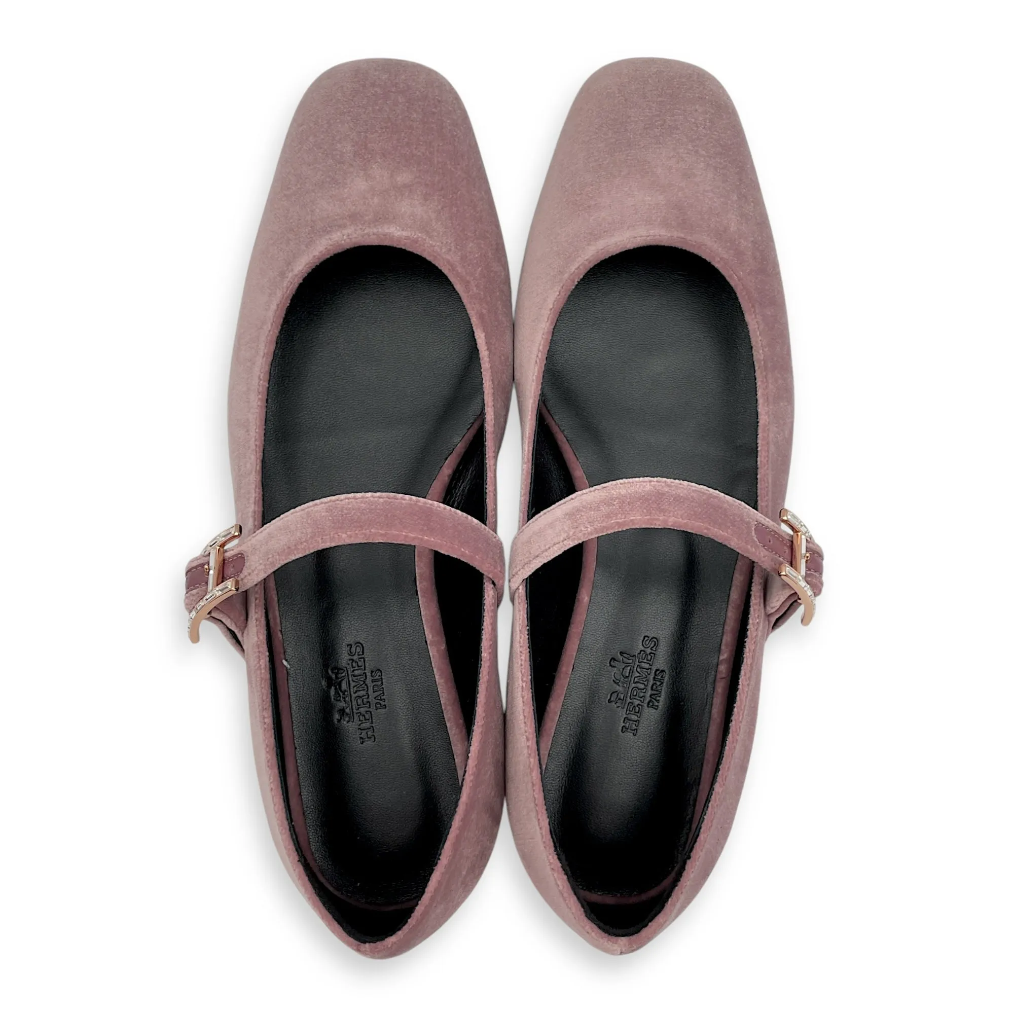 Jane Ballet 36.5 Bruyere Flats in Velvet, Rose Gold hardware