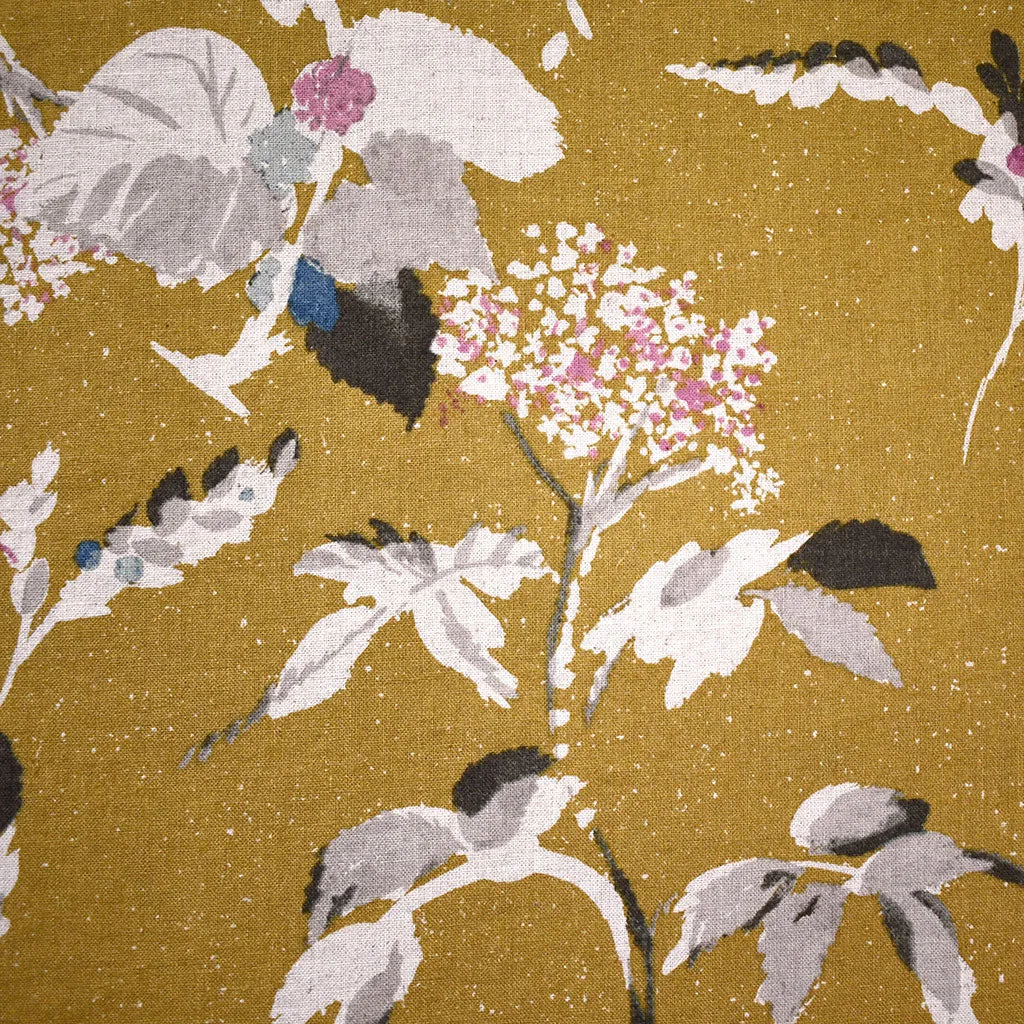 Japanese Watercolor Scattered Floral Linen Blend Shirting Mustard