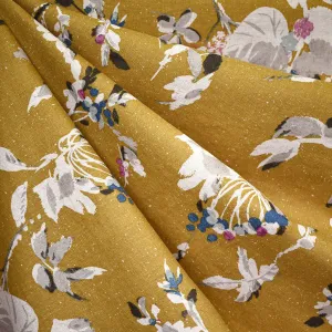Japanese Watercolor Scattered Floral Linen Blend Shirting Mustard