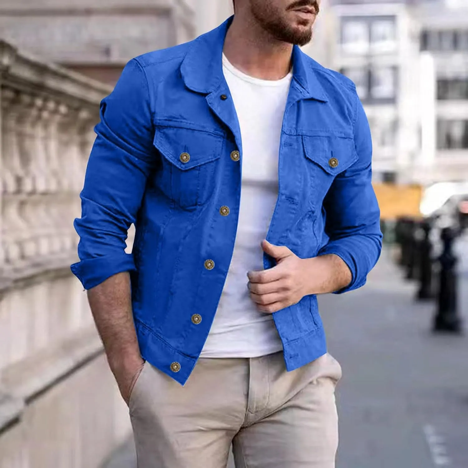 Jean Denim Jacket for Men Trucker Casual Jackets Slim Fit Jacket Coat Vintage Button Up Jacket with Pockets