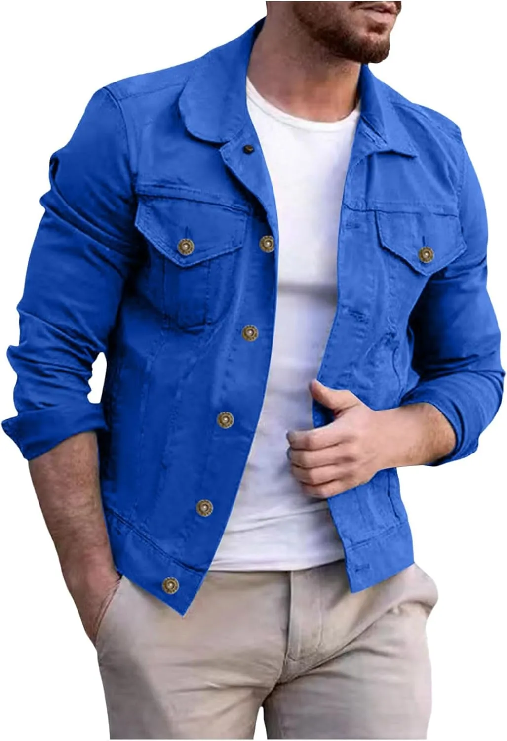 Jean Denim Jacket for Men Trucker Casual Jackets Slim Fit Jacket Coat Vintage Button Up Jacket with Pockets